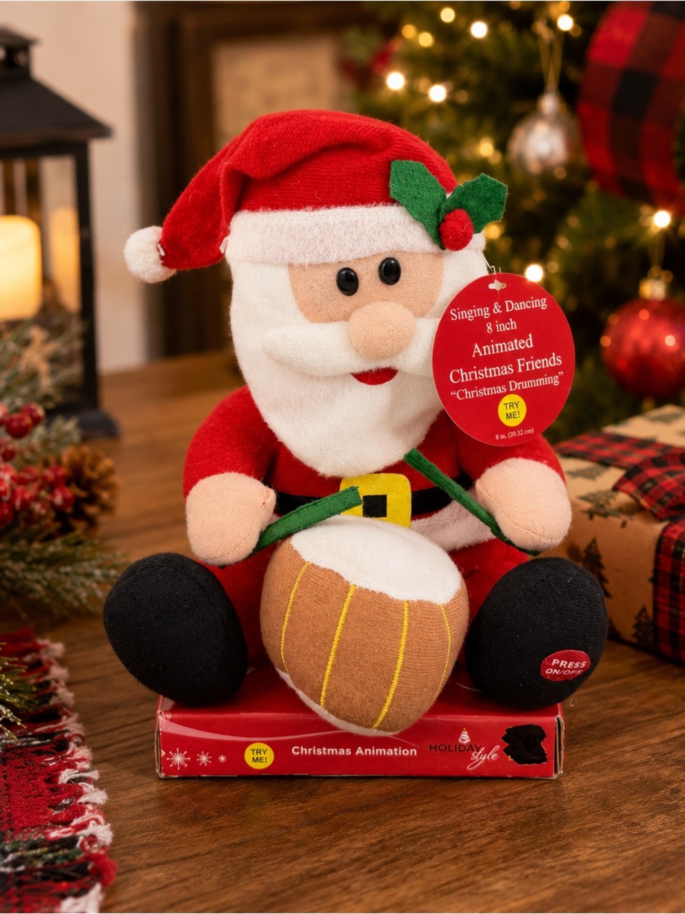 Holiday Style 8" Animated Santa Christmas Drumming Singing Dancing Musical